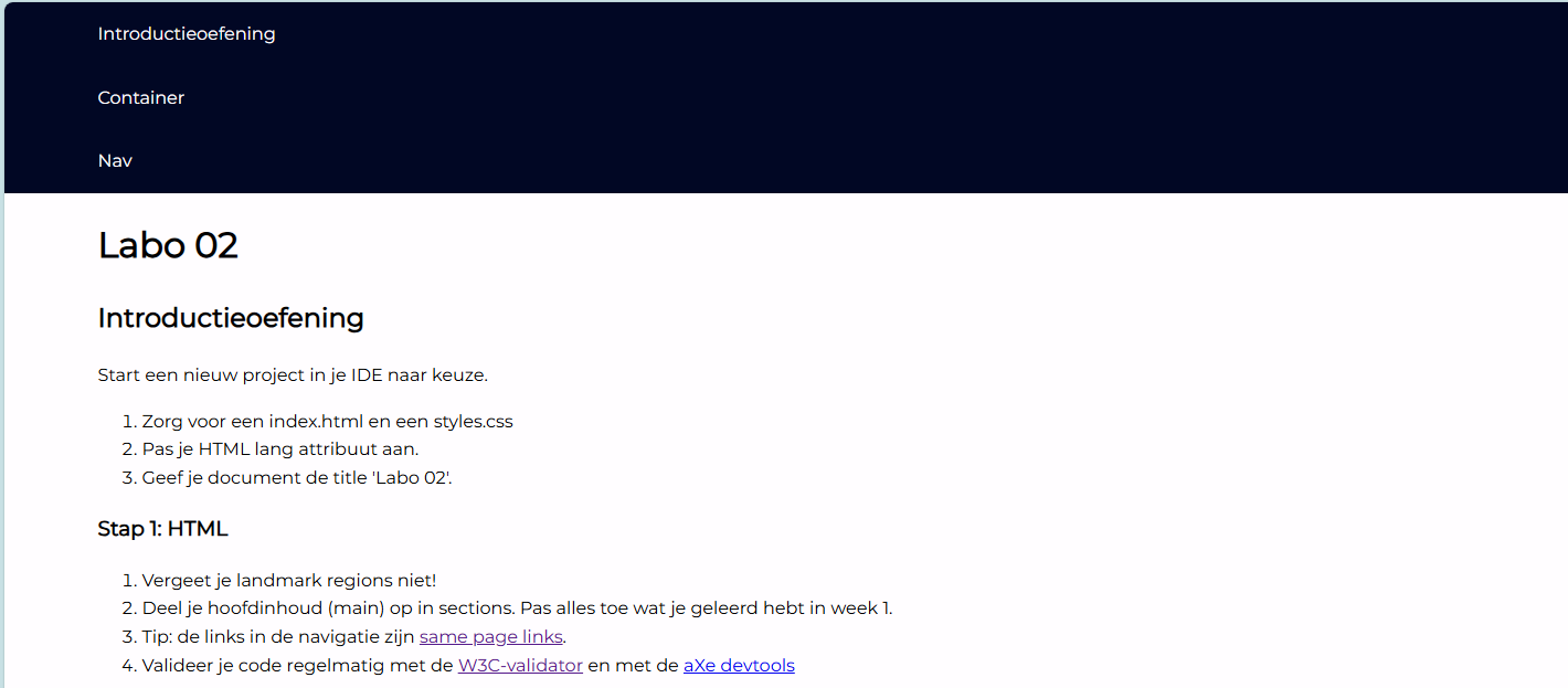 Screenshot van de navigatie